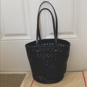 CLARE V black choupette rattan woven bag NWT